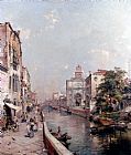 Franz Richard Unterberger Canvas Paintings - Rio St. Geronimo, Venezia